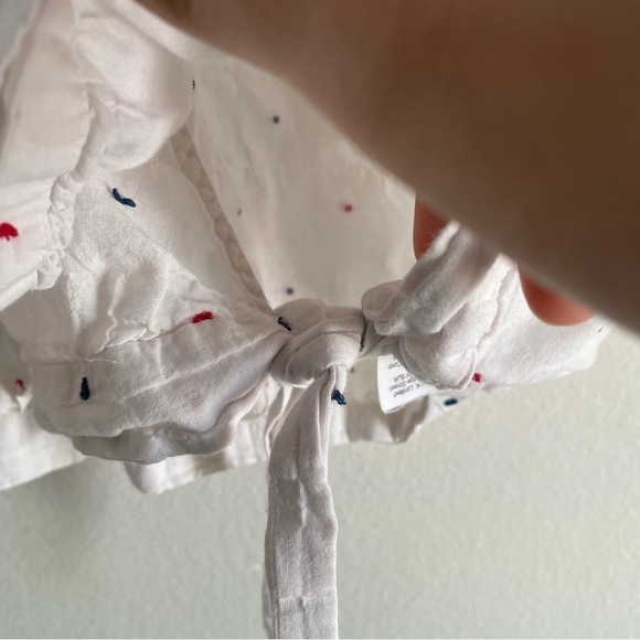 Madewell Short-Sleeve Wrap Top in Clipdot white blue red dot blouse - Picture 7 of 11